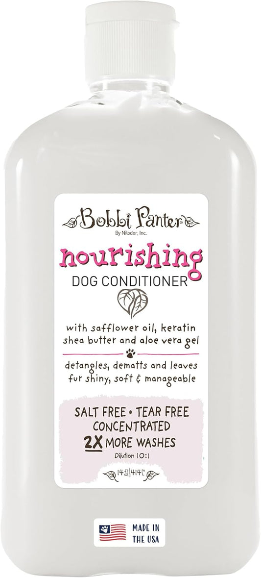 Bobbi Panter Nourishing Dog Conditioner - Detangles & De-Matts with Natural Safflower Oil, Keratin, Shea Butter, Aloe Vera for Fur, Sea Air Scent, 10:1 Concentrate, Made in The USA, 14 oz.