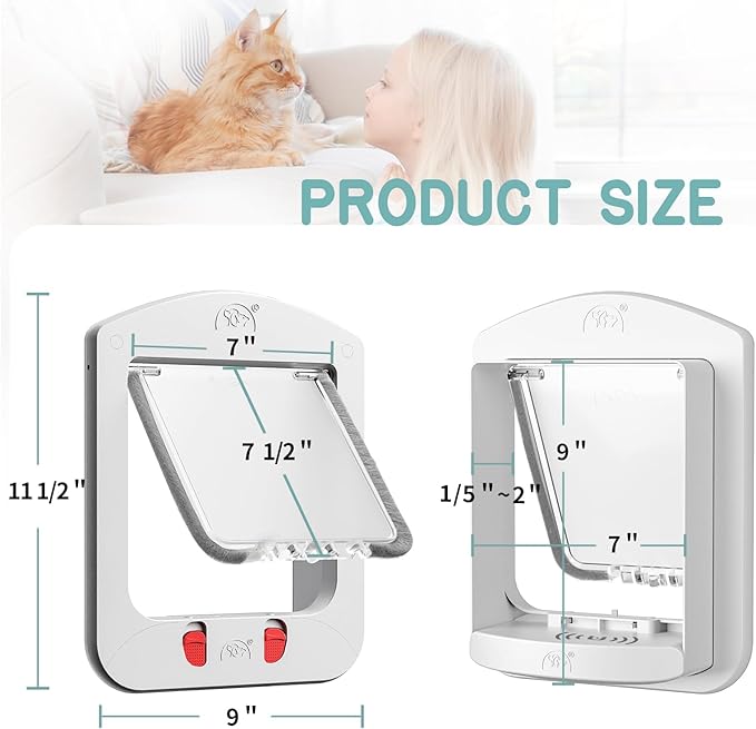 HIDROSIL Cat Door with Collar Sensor, Pet Door with Magnetic Keys and 2 Sensor Keys, 4 Locking Ways, Suitable for Interior/Exterior Use, White Frame 11.5 x 9 x 1.5 inches
