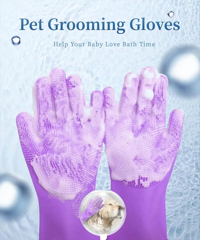 Dog Bathing Gloves - Long-Sleeved Silicone Gloves, High-Density Massage Column Design, Suitable for Bathing, Massaging and Combing Cats and Dogs at Home or in Pet Shops