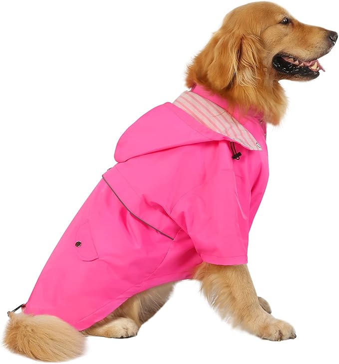 HDE Dog Raincoat Poncho Double Layer Zip Rain Jacket with Removable Hood, Leash Hole for Small to 3XL Dogs and Puppies Pink - XL