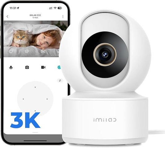 IMILAB C22 3K Security Indoor Camera - 360° View Home Camera with Color Night Vision for Baby/Pet Monitor, Plug-in 2.4Ghz WiFi 6 Inside Cam, 2-Way Audio, AI Detection, Local/Cloud Storage(White)