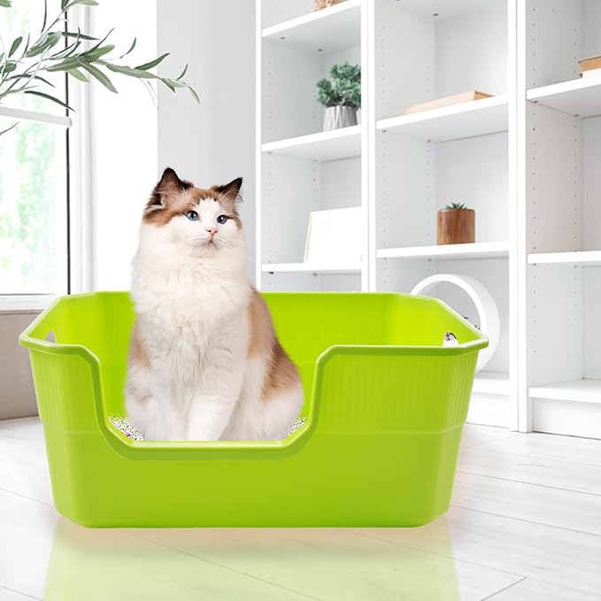 Large Litter Pan Low Entry,High Wall Litter Box Side Entry Plastic Cat Boxes for Indoor Cats Anti-Urine Leakage,High Sides Kitty Tray Open Kitten Toilet Low Entrance Green