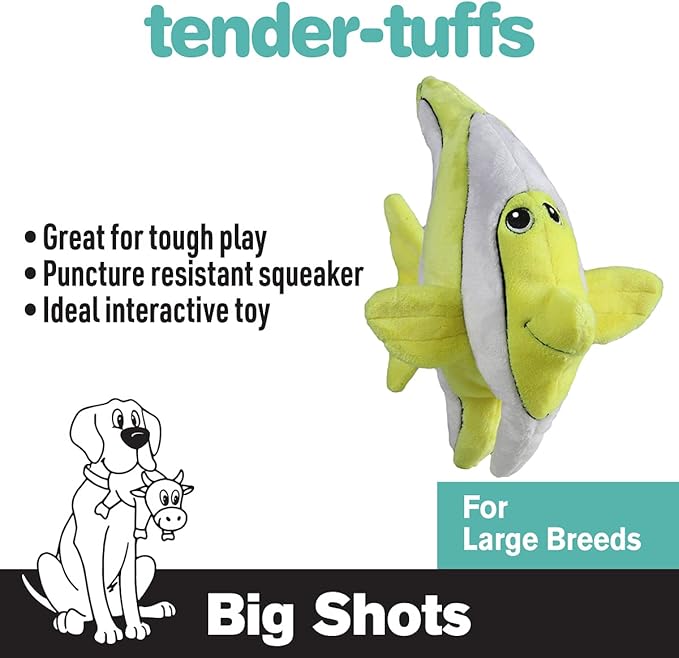 SmartPetLove Snuggle Puppy Tender-Tuffs - Angelfish Plush Toy for Big Dogs - Puncture Resistant Squeaker