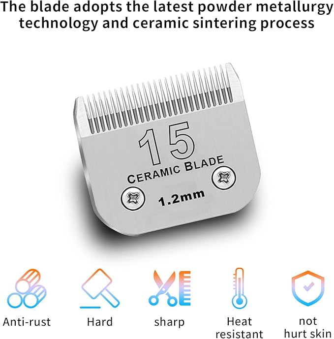 3 Pack 15# Detachable Pet Dog Grooming Ceramic Blades,Compatible with Andis,Oster A5,Wahl KM-10 Series,Size 15# Blade 3/64-Inch 1.2MM Cut Length