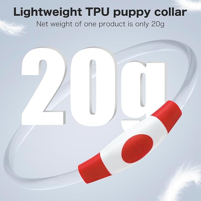 BSEEN Light Up Dog Collar - Rainproof LED Dog Collar Rechargeable - TPU Cuttable Glowing Puppy Collar for Small Dogs& Cats, High Visibility Safety Dog Lights for Night Walking (XS-Red 40cm)