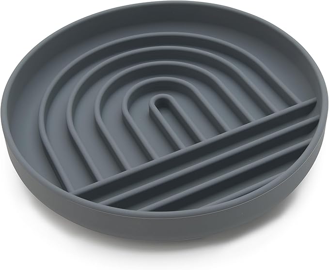The Slowdown Bowl Silicone Slow Feeder for Cats & Dogs, Slow Eating Mealtime Solution with Modern Lick Mat Design, Reduces Gulping, Fits 1 Cup 6” Across x 1.25” Tall, Small-Charcoal