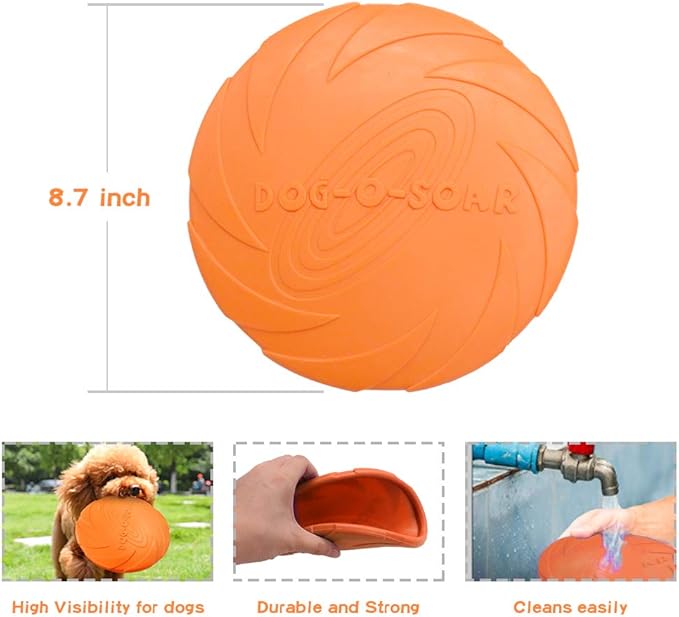 2 Pack Dog Flying Discs 8.7inches Durable Pet Interactive Toys Soft Rubber for Medium Large Breeds Training Outdoor Flight Orange