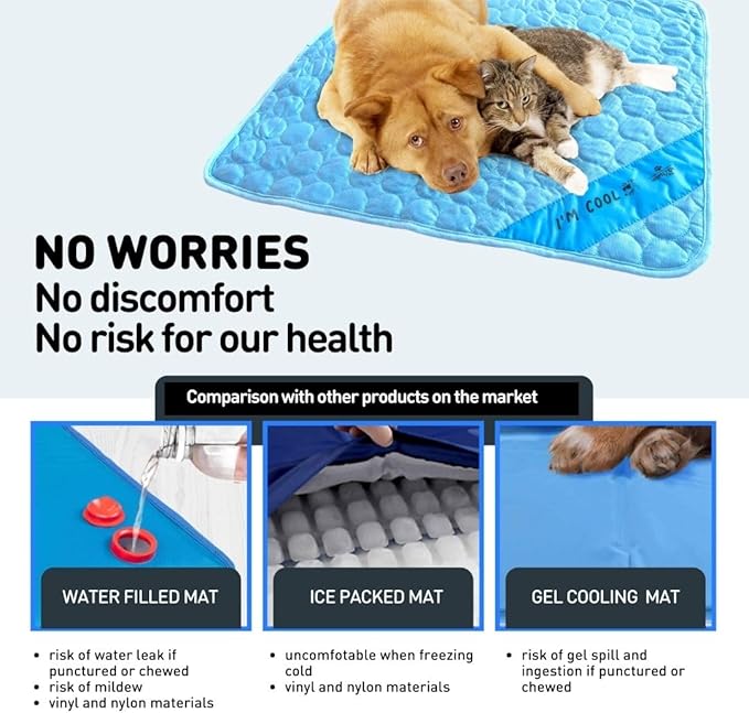 INSPECTOR TAIL Self Cooling Mat for Dog + Free String Bag/Washable & Portable Pet Soft Pad for Indoor or Outdoor/Perfect as Blanket for Kennel Sofa Bed Floor Car/Blue