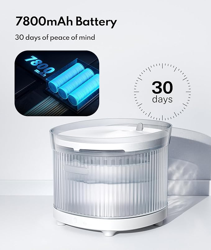 HomeRunPet Cat Water Fountain, Cordless Pet Fountain 30-Days Battery Operated, 2L/68oz Water Fountains for Cats Indoor, Cat Fountain with Quiet Wireless Pump & Easy-Clean Detachable