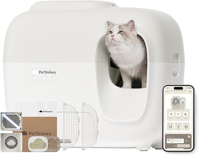 Self-Cleaning Automatic Cat Litter Box with Odor Control TiO2 System, Robot Litter Box with Auto-Packing, App Control, Large Cats & Multiple Cats (2025 Premium Version)
