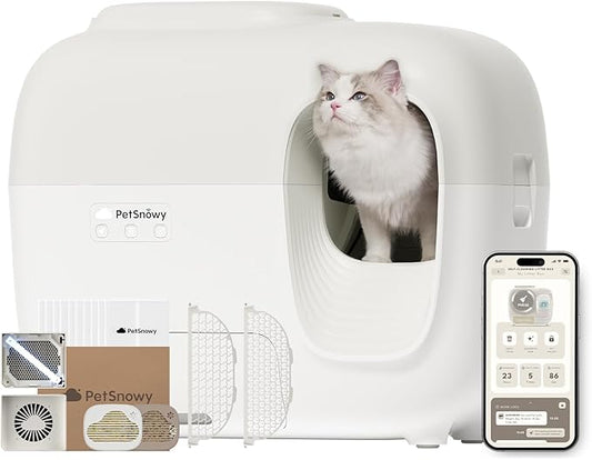Self-Cleaning Automatic Cat Litter Box with Odor Control TiO2 System, Robot Litter Box with Auto-Packing, App Control, Large Cats & Multiple Cats (2025 Premium Version)