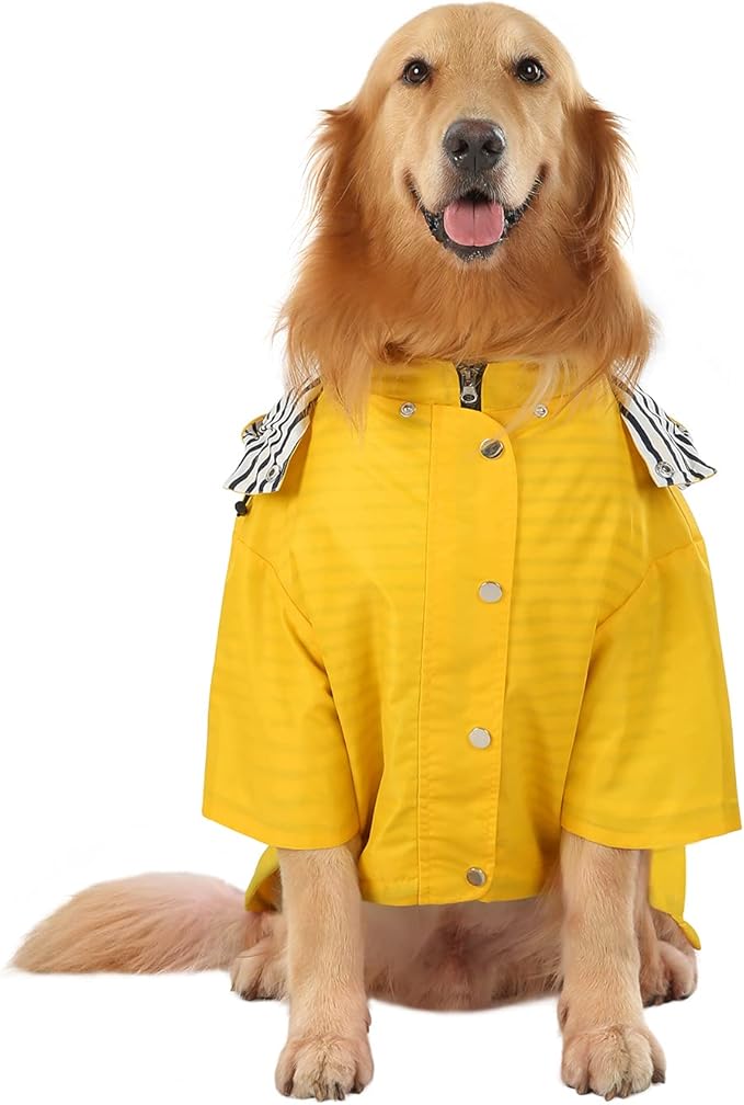 HDE Dog Raincoat Poncho Double Layer Zip Rain Jacket with Removable Hood, Leash Hole for Small to 3XL Dogs and Puppies Yellow - 3XL