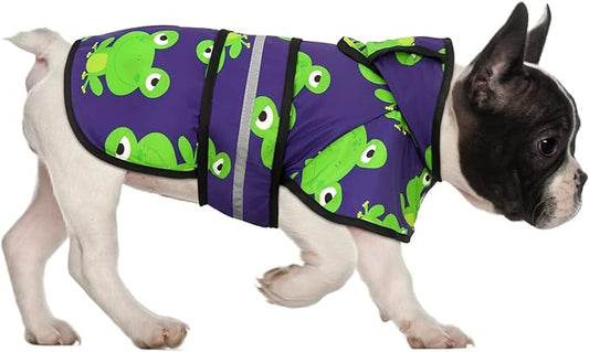 HDE Dog Raincoat Jacket Reflective Adjustable Hooded Pet Poncho Rain Coat with Leash Hole for Small to X-Large Dogs Frogs - S