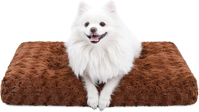 KSIIA Washable Dog Bed Deluxe Plush Dog Crate Beds Comfy Kennel Pad Anti-Slip Pet Sleeping Mat for Large, Jumbo, Medium, Small Dogs Breeds, 23" x 18", Brown