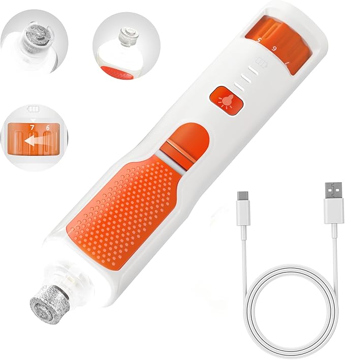 Dog Nail Grinder 7-Speed & 360° LED Light, Professional Pet Nail Grinder for Dogs and Cats, Electric Dog Nail Trimmer Painless Paws Grooming & Smoothing Tool for Large Medium Small Dogs Cats Pets