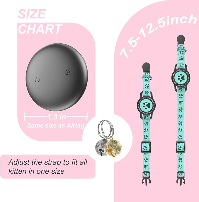 Airtag Cat Tracker Collar Waterproof - Airtag Cat Collar Breakaway - Smart Pet Activity Tracker - Breakaway Tractive with Reflective Pattern - Comfortable Padding, Adjustable (Blue)