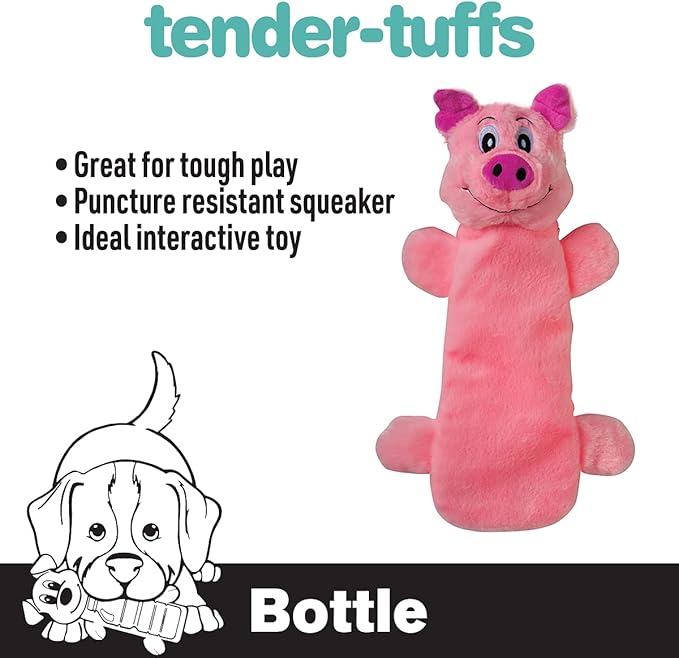 SmartPetLove Snuggle Puppy Tender Tuffs - Water Bottle Cruncher with Puncture Resistant Squeaker - Pig Bottle Cover Dog Toy