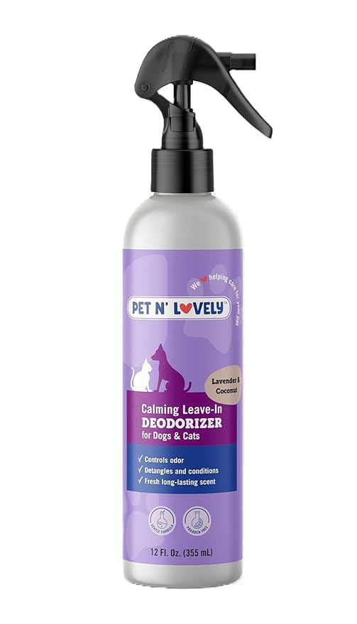 Pet N' Lovely Calming Leave-In DEODORIZER | Controls Odor | for Dogs and Cats | Detangles & Conditions | Fresh Long Lasting Scent | Convenient Spray Top for easy application | 12 Fl. Oz., Clear