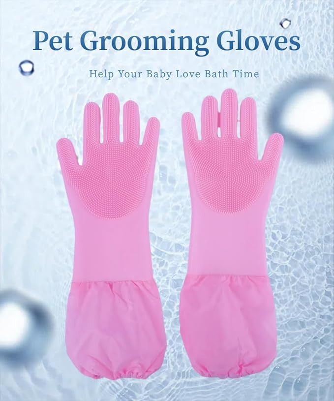 Dog Bathing Gloves - Long-Sleeved Silicone Gloves, High-Density Massage Column Design, Suitable for Bathing, Massaging and Combing Cats and Dogs at Home or in Pet Shops