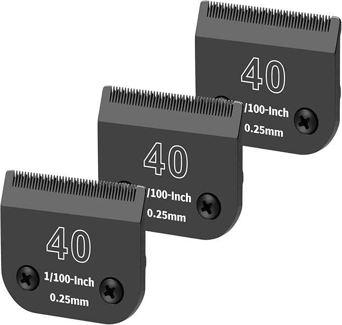 3 Pack 40# Detachable Dog Grooming Steel Blades,Compatible with Andis,Oster A5,Wahl KM-10 Series,Cut Length 1/100" 0.25MM （Black）