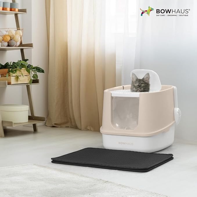 Fully Enclosed Cat Litter Box w/Lid, Scoop, Cat Mat & Odor Fitter, Large Plastic Cat Toilet with Double Door, Anti-Splashing Cat Litter Box with Lockable Front Door, Dark Grey