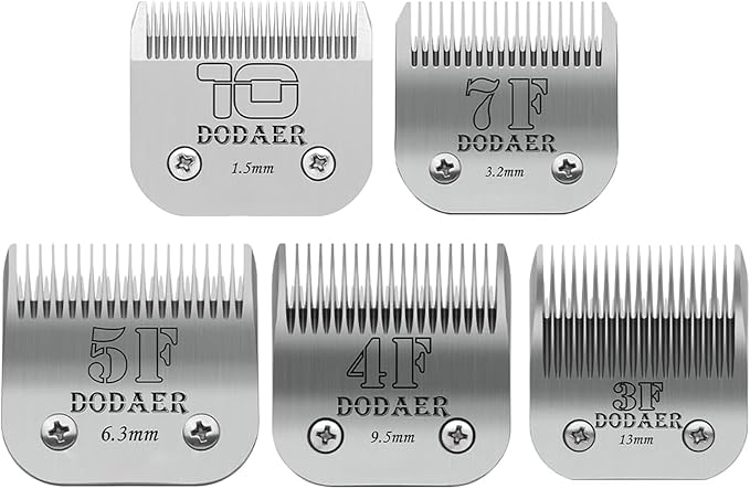 Detachable Pet Dog Grooming Blades of Stainless Steel,Compatible with Andis,Oster-A5,Wahl KM10 Series,Size 10/7F/5F/4F/3F, 5 Count