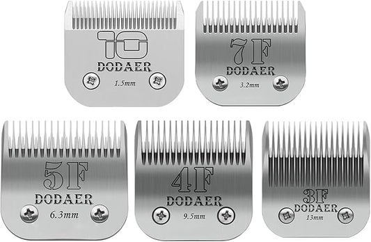 Detachable Pet Dog Grooming Blades of Stainless Steel,Compatible with Andis,Oster-A5,Wahl KM10 Series,Size 10/7F/5F/4F/3F, 5 Count