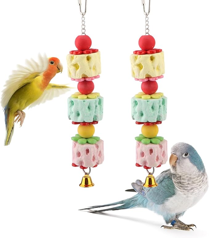 Wontee Bird Chewing Toys Bird Beak Grinding Stone Parakeet Treats for Budgies Cockatiels Conures Quaker Senegal Parrot (Medium: 9.8")