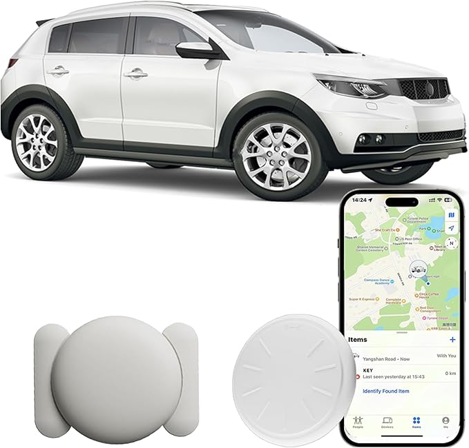 GPS Tracker for Vehicles, 1PCS Mini Hidden Vehicles Tracker with Magnetic Case, Work with Find My (iOS Only), No Monthly Fee, No Subscription (White)