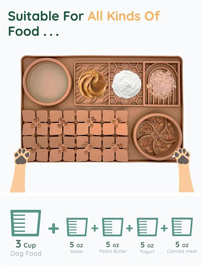 Slow Feeder Bowl, Silicone Lick Mat with Suction Cups for Dog Cat, Snuffle Mat for Pet Smell Training, Puzzle Toys for Bored Puppy, Interactive Sniff Mat for Slow Eating and Keep Busy, Brown