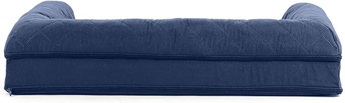 Furhaven Orthopedic Dog Bed for Medium/Small Dogs w/ Removable Bolsters & Washable Cover, For Dogs Up to 35 lbs - Quilted Sofa - Navy (Blue), Medium