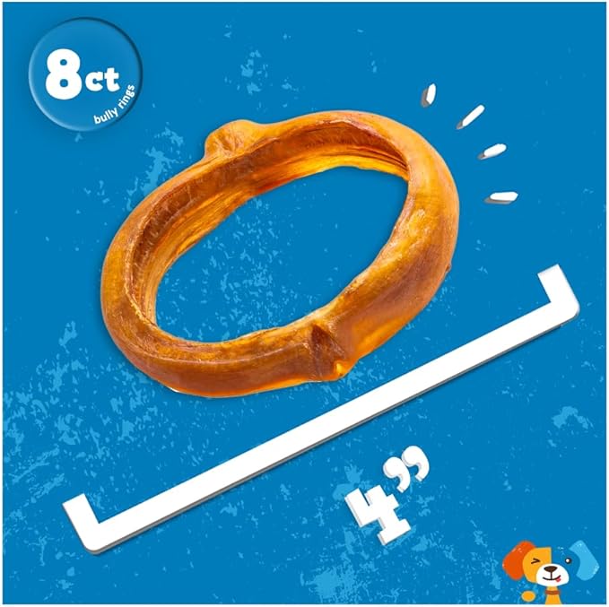 Jack&Pup Bully Rings for Dogs (8 Pack), 4" Bully Bones, Single Ingredient Dog Ring, Rawhide Free Dog Chews