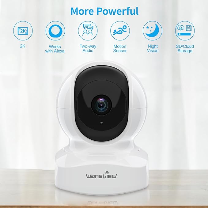 Home Security Camera, Baby Camera, 2K wansview WiFi Camera for Pet/Nanny, Motion Alerts, 2 Way Audio, Night Vision, Compatible with Alexa Echo Show, with TF Card Slot and Cloud