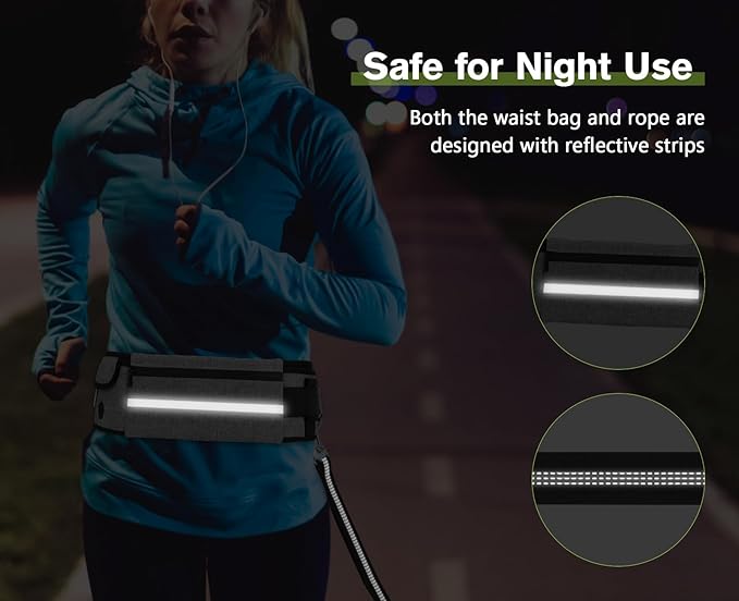 Pecute Hands Free Dog Leash with Pouch, Waist Belt Fanny Pack with Soft Padds, Dual Padded Handles and Durable Bungee for Walking, Hiking, Jogging Biking, and Running (Up to 220lbs)