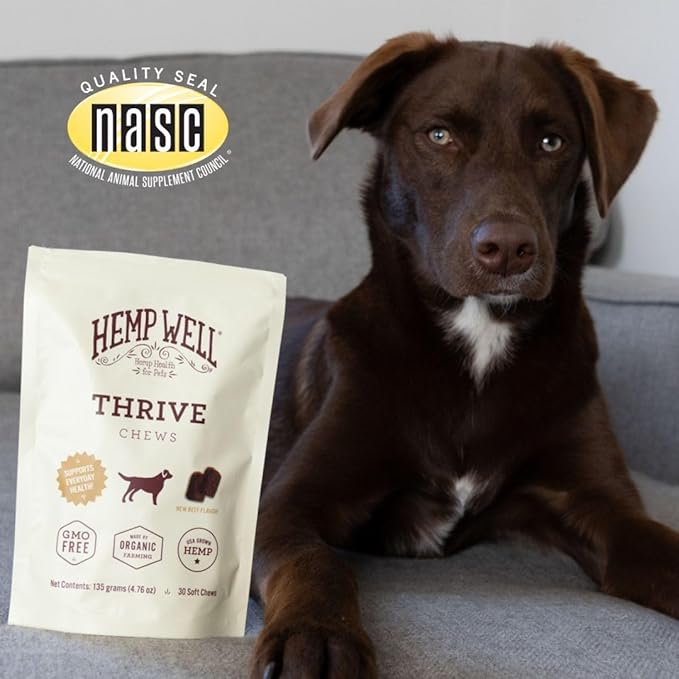 Hemp Well Thrive Chews for Dogs – Supports Healthy, Skin, Hip, Joint, and Heart Health, Promotes Immune Support, Fights Seasonal Allergies, Organically Sourced – 30 Count