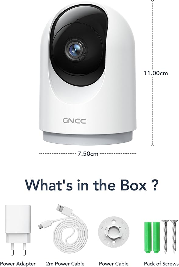 GNCC Indoor Security Camera, 2K Cameras for Home Security with Motion Detection, Baby/Pet Camera with Phone App, Night Vision, 2-Way Audio, TF/Cloud Storage, Works with Alexa & Google Home, 2.4G WiFi