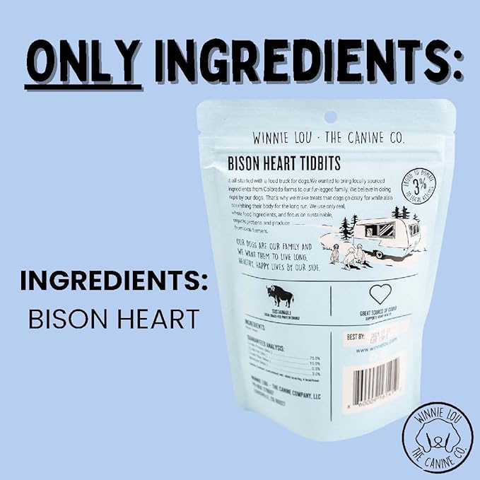 Freeze Dried Bison Heart Tidbits - Single Ingredient, Human-Grade, No Artificial Flavors or Fillers, Perfect for Training (Pack of 1)