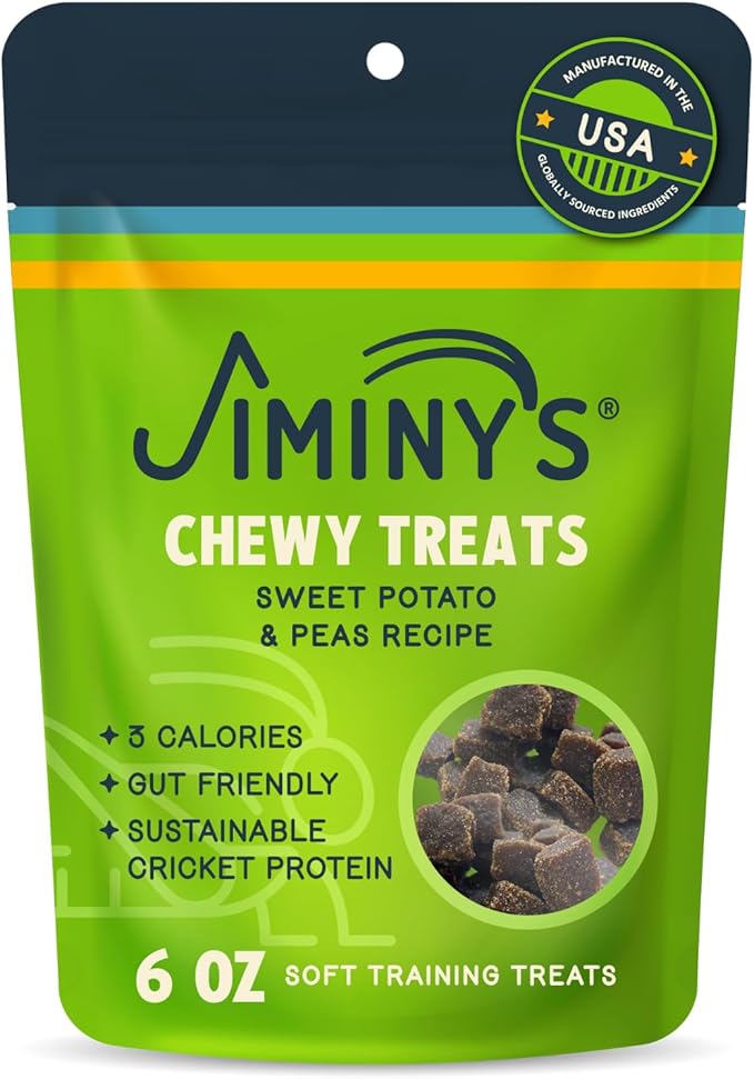 Jiminy's Chewy Cricket Dog Training Treats, Low Calorie, Hypoallergenic, 6oz, Sweet Potato & Pea (Pack of 1)