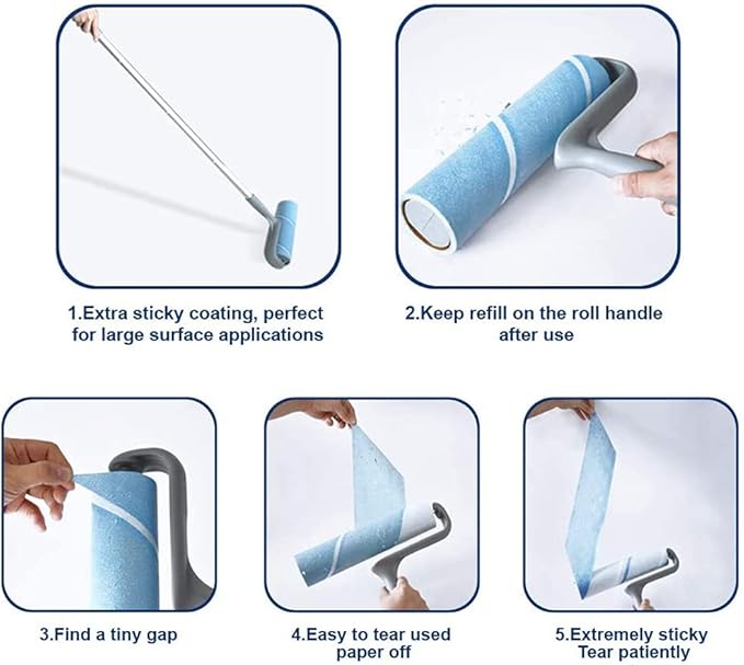 Layers Large Mega 10in Wide Roller 75 Sheets, 2 Pack Wide Refills with 4-Foot Extendable Handle