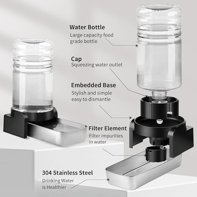 Marchul 1.5 Gallon Cat Water Dispenser, Automatic Gravity Dog Water Feeder, Stainless Steel Large Capacity Cat Waterer for Cats and Small Dogs (3 Filters) 5.7L