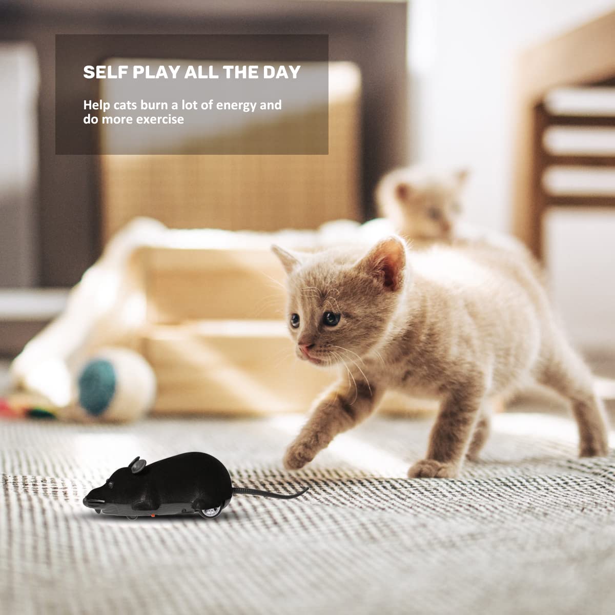 Auto Moving Mouse Cat Toy, Interactive Cat Toys Wireless Electronic Fake Mouse Rat Pet Toy Running Wheel Plush Rat Chasing Prank Toy for Cats Dogs Kids Novelty Gift By Greatstar (Black, No Controller)