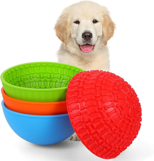 4 Pcs Dog Lick Bowl Wobble Silicone Dog Slow Feeder Bowl Lick Mat Interactive Toy Enrichment Feeder for Cat Pet Oral Health for Boredom Anxiety Relief, Calming, 4 Colors
