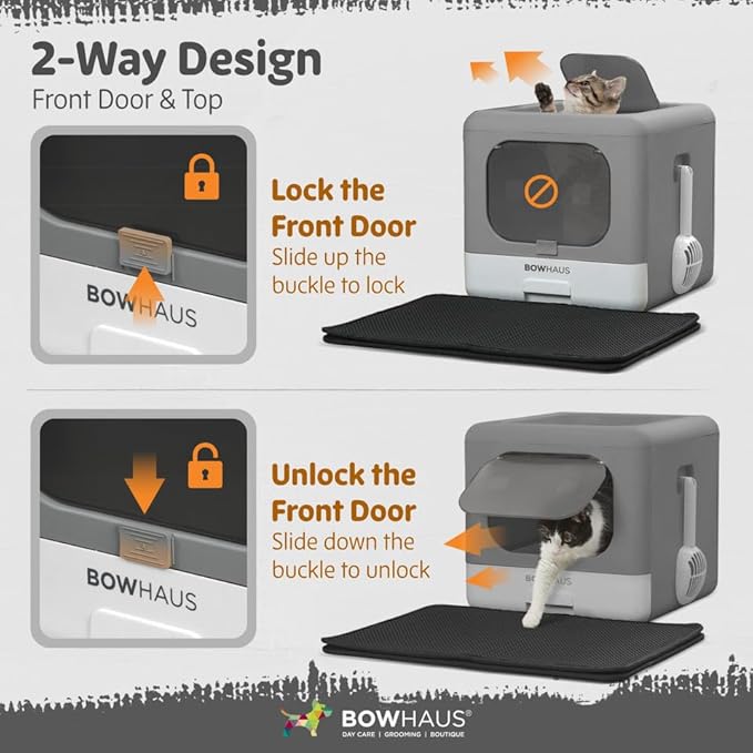 Foldable Cat Litter Box w/Lid, Scoop & Mat, Drawer Design Cat Toilet for Kitten, Two-Way Entry Kitty Litter Box, Odor Control & Easy to Clean, Beige/Pink