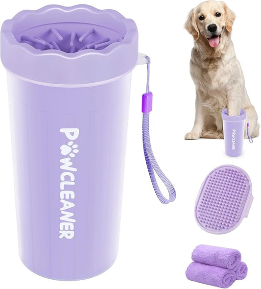 Dog Paw Cleaner, Washer, Muddy Pet Foot Cleaner for Small Medium Large Breed Dogs/Cats (with 3 absorbent towel) (Purple, Large)