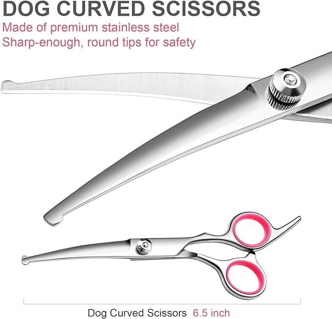 Professional Dog Grooming Scissors Kit, Titanium Coated Dog Scissors for Grooming, Grooming Shears Kit for Dogs Cat At Home (Pink 5 in 1)