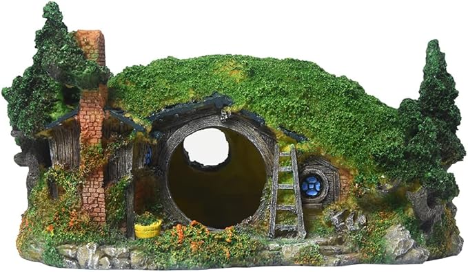 Hobbit Fish Tank Decorations Reptile House Hidden Hole Landscaping for Aquarium and Reptiles Decorations Mini Garden Decorating Two Sizes (L)