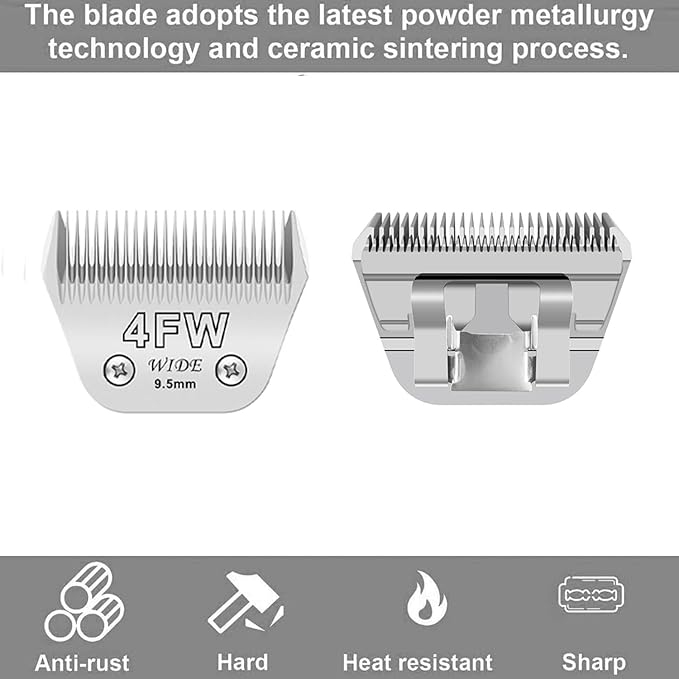 Wide Blades for Dog Grooming Blades Compatible with Andis Dog Clippers,4FW Dog Clipper Blades Compatible with Oster A5,Wahl km10 Dog Clippers for Horse Dog Cat Animals,Stainless-Steel Blade Sharp