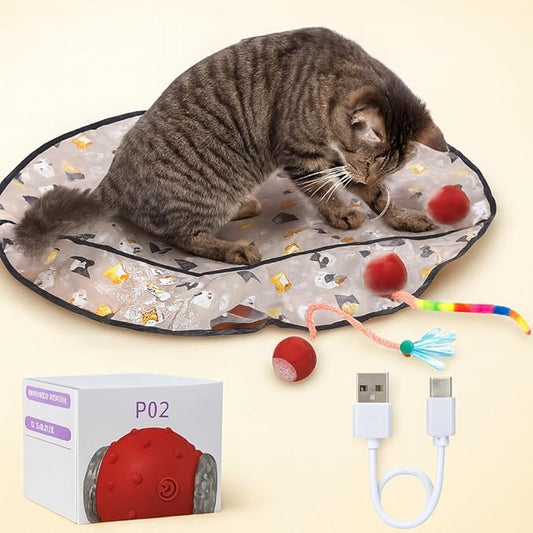 Kitty Toys & Cat Toys Interactive – Automatic Moving Cat Toy for Indoor Cats, Rolling Ball Tunnel Mat with LED Lights & Bird Chirping, Stimulating Cat Enrichment Ball Toy for Kittens & Bored Cats
