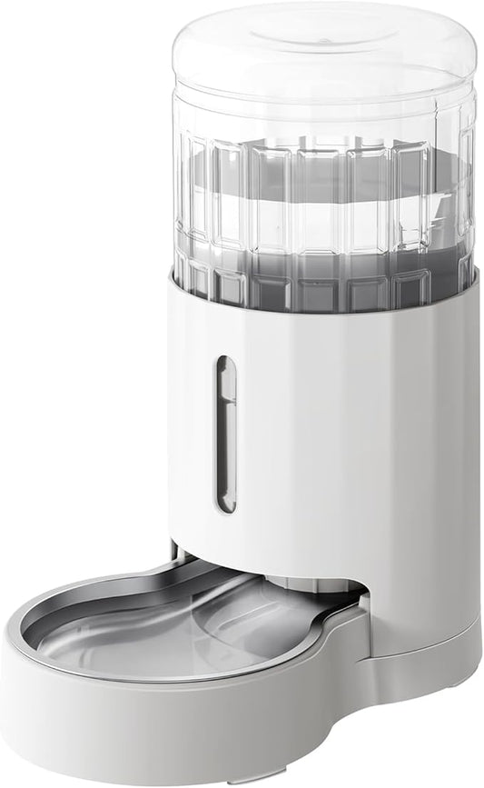 CZPET Automatic 4L/1Gal/135Oz Cat Water Dispenser with Stainless Steel Bowl, Gravity Waterer for Small Medium Dog Puppy Kitten (White)