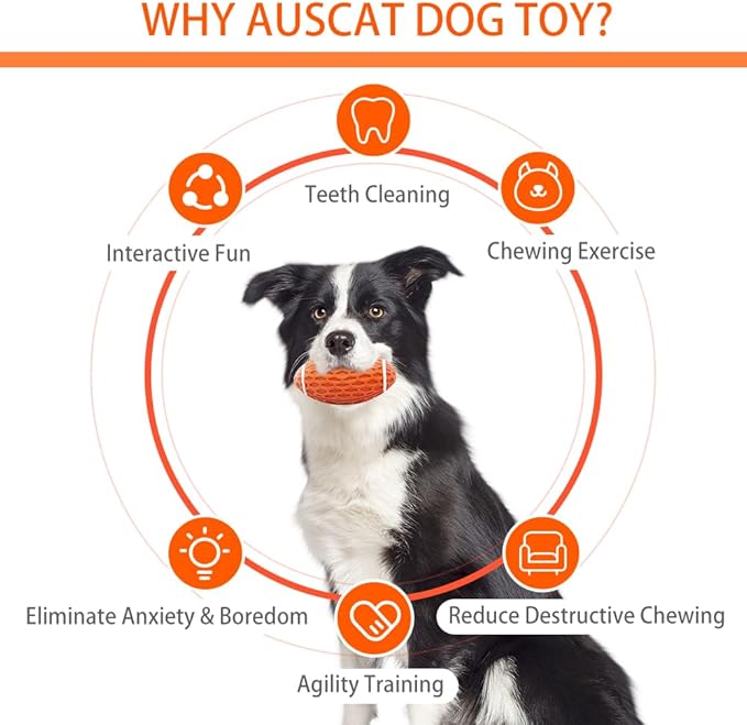 AUSCAT 2PCS Squeaky Dog Football Toy for Aggressive Chewers, Tough Rubber Dog Ball for Medium Large Dogs, Green and Orange, Large, 5.5"